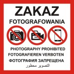 Zakaz fotografowania w pięciu językach,  I generacja - 600x600mm  - tabliczka wojskowa