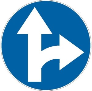 Znak C-6 - Nakaz jazdy prosto lub w prawo - I Generacja 900mm- (D) Duży
