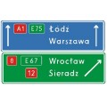 Znak E-2D - Drogowskaz tablicowy umieszczany nad jezdnią na autostradzie - Generacja I