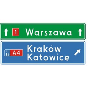 Znak E-2F - Znak drogowy kierunku i miejscowości - Generacja I