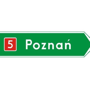 Znak E-3 - Drogowskaz w kształcie strzały do miejscowości wskazujący numer drogi - Generacja I