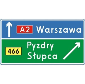 Znak E-2C - Drogowskaz tablicowy umieszczany obok jezdni na autostradzie - Generacja II