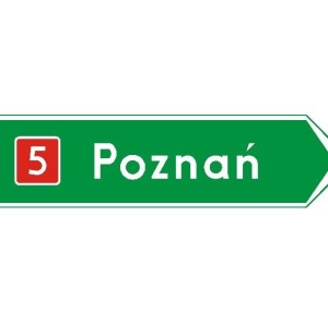 Znak E-3 - Drogowskaz w kształcie strzały do miejscowości wskazujący numer drogi - Generacja II