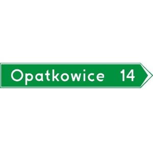 Znak E-4 - Drogowskaz w kształcie strzały do miejscowośc - Generacja II