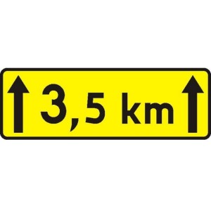 Znak T-2 - Tabliczka wskazująca długość odcinka drogi, na którym powtarza się lub występuje niebezpieczeństwo - I Generacja 600x250mm- (M) Mały/(S) Średni