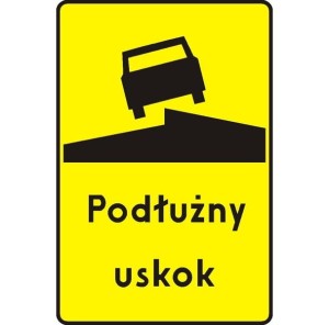 Znak T-12 - Tabliczka wskazująca podłużny uskok nawierzchni - I Generacja 600x900mm