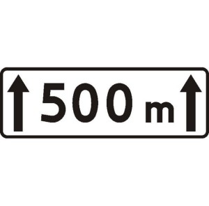 Znak T-20 - Tabliczka wskazująca długość odcinka jezdni, na którym zakaz obowiązuje - II Generacja 600x250mm- (M) Mały/(S) Średni