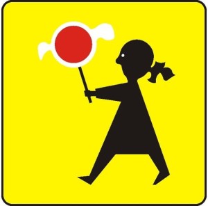 Znak T-27 - Tabliczka wskazująca, że przejście dla pieszych jest szczególnie uczęszczane przez dzieci - drogowy- II Generacja 450x450mm