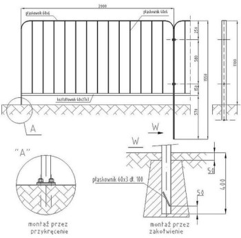 Balustrada U-11a (lekka) 2000x1100 mm/P
