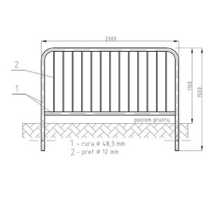 Bariera U-12a Lekka 2000x1100/48,3 mm P przykręcana