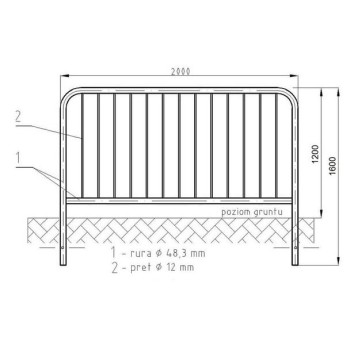 Bariera U-12a Lekka 2000x1200/48,3 mm do zabetonowania
