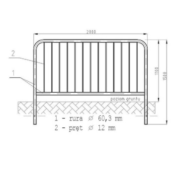 Bariera U-12a Ciężka 2000x1100/60,3 mm do zabetonowania