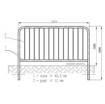 Bariera U-12a Ciężka 2000x1200/60,3 mm do zabetonowania
