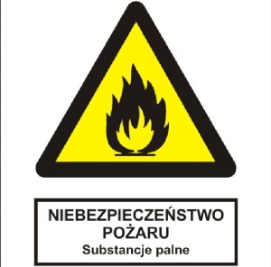 Niebezpieczeństwo pożaru - Substancje palne - tabliczka informacyjna
