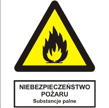 Niebezpieczeństwo pożaru - Substancje palne - tabliczka informacyjna