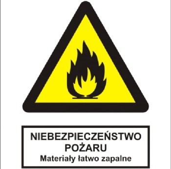 Niebezpieczeństwo pożaru - Materiały łatwo zapalne - tabliczka informacyjna