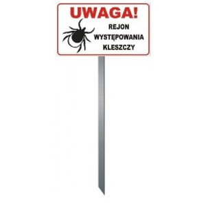 Tabliczka Trawnikowa \"UWAGA REJON WYSTĘPOWANIA KLESZCZY\"""