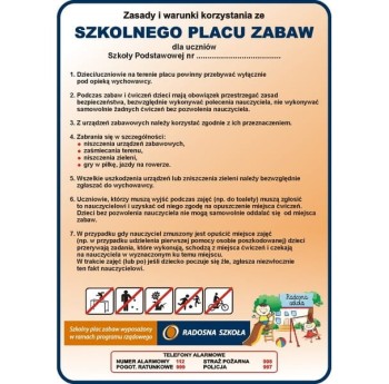Tablica Regulamin Placu Zabaw - Radosna Szkoła (wzór1)