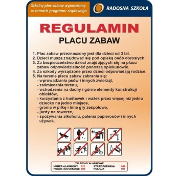 Tablica Regulamin Placu Zabaw- Radosna Szkoła (wzór2)