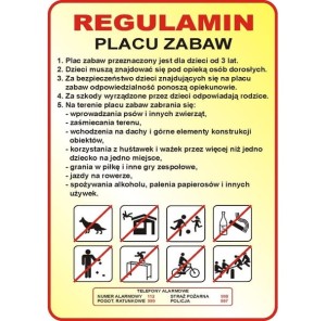 Tablica Regulamin Placu Zabaw (wzór 3)