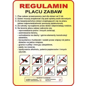 Tablica Regulamin Placu Zabaw (wzór 3)