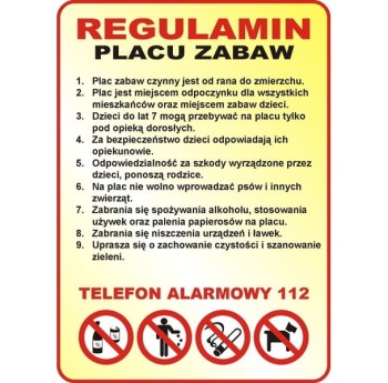 Tablica Regulamin Placu Zabaw (wzór 4)